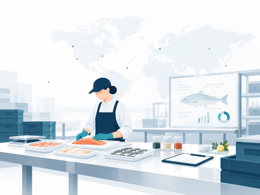 Illustration of seafood product concept and sample evaluation